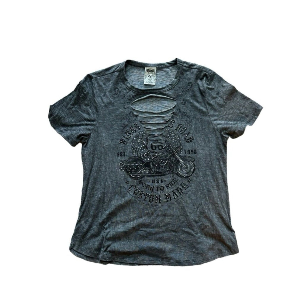 Womens Vocal Short Sleeve Gray Laser Cut Out Shiney Wing Motorcycle Size 1XL
